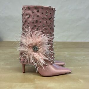 Azalea Wang Blaise Rhinestone Boot (Pink) Size 8